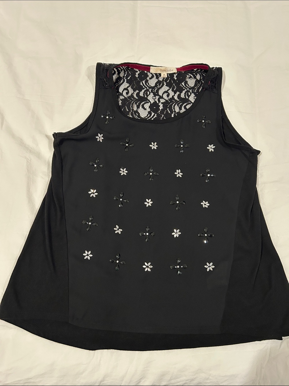 Rewind Black Embellished Lace-Back Tank